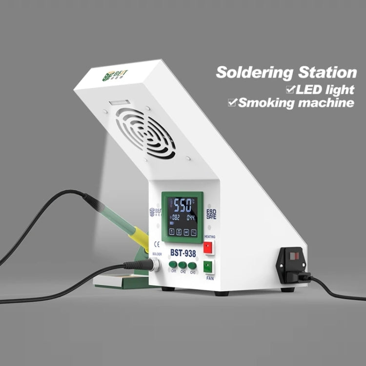 BEST BST-938 Instrument à souder électrique LED avec fumoir et purificateur de fumée, station de soudage avec ventilateur d'extraction, prise US
