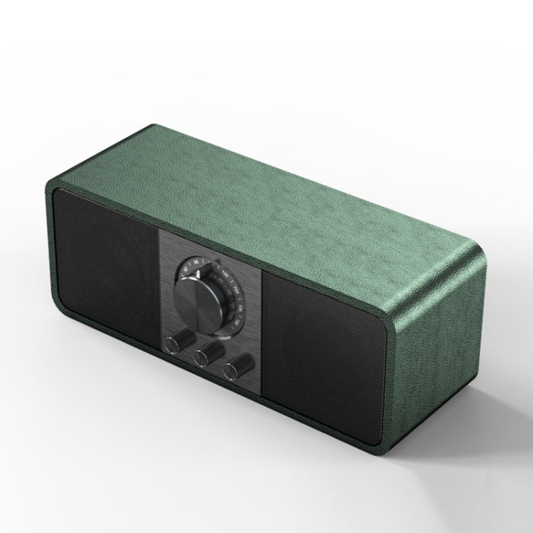 OneDer JY82 Wooden Retro Styling Wireless Speaker HIFI Classic FM Radio Support TF / U-Disk / AUX(Leather Green)