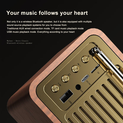 OneDer JY82 Wooden Retro Styling Wireless Speaker HIFI Classic FM Radio Support TF / U-Disk / AUX(Walnut Wood)