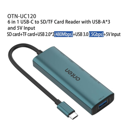 Lecteur de cartes SD/TF Onten UC120 6 en 1 USB-C avec HUB USB 3 ports et entrée 5 V