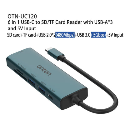 Lecteur de cartes SD/TF Onten UC120 6 en 1 USB-C avec HUB USB 3 ports et entrée 5 V