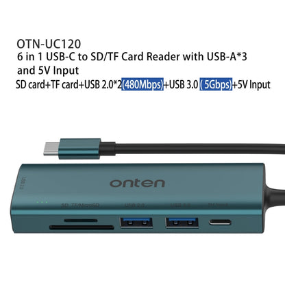 Lecteur de cartes SD/TF Onten UC120 6 en 1 USB-C avec HUB USB 3 ports et entrée 5 V
