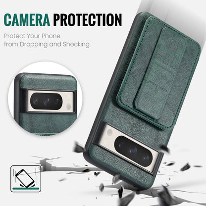 For Google Pixel 8a Fierre Shann Oil Wax Cow Leather Card Holder Back Phone Case(Green)