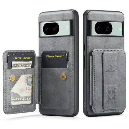 For Google Pixel 8a Fierre Shann Oil Wax Cow Leather Card Holder Back Phone Case(Grey)