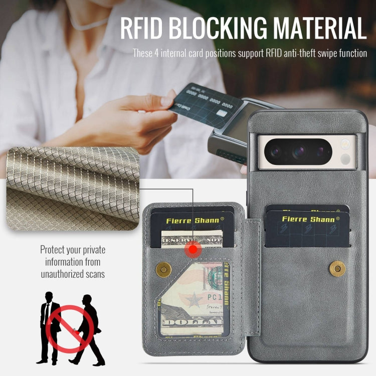 For Google Pixel 8a Fierre Shann Oil Wax Cow Leather Card Holder Back Phone Case(Grey)