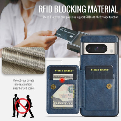 For Google Pixel 8a Fierre Shann Oil Wax Cow Leather Card Holder Back Phone Case(Blue)
