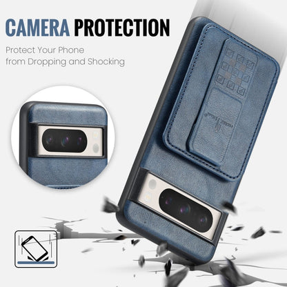 For Google Pixel 8a Fierre Shann Oil Wax Cow Leather Card Holder Back Phone Case(Blue)