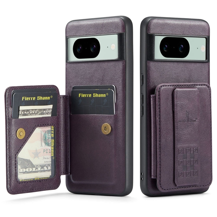 For Google Pixel 8a Fierre Shann Oil Wax Cow Leather Card Holder Back Phone Case(Purple)