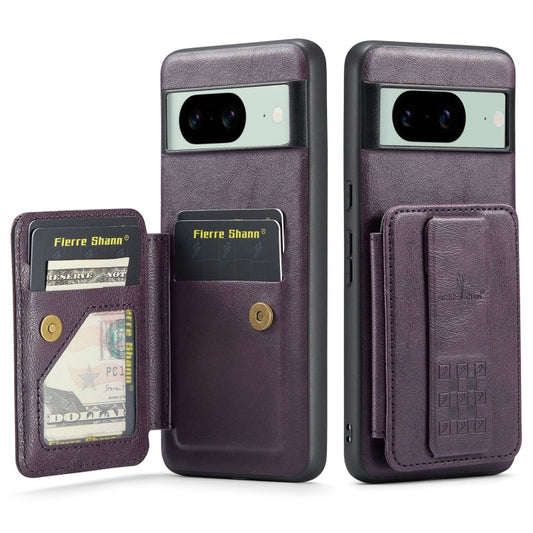 Pour l'étui de téléphone arrière porte-cartes en cuir de vachette ciré Fierre Shann pour Google Pixel 8a (violet)