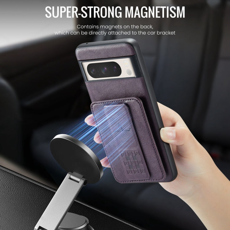 For Google Pixel 8a Fierre Shann Oil Wax Cow Leather Card Holder Back Phone Case(Purple)