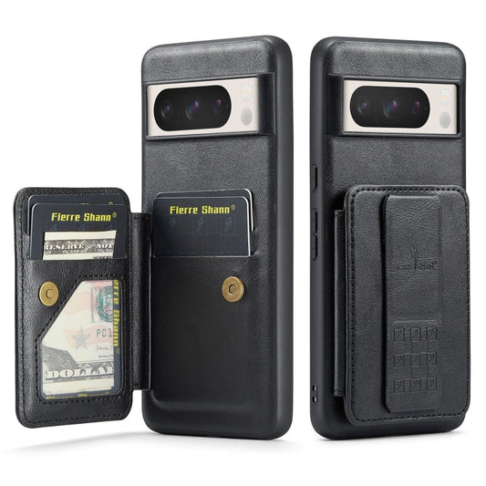 Pour Google Pixel 8 Pro Fierre Shann Étui de téléphone arrière en cuir de vachette ciré (noir)
