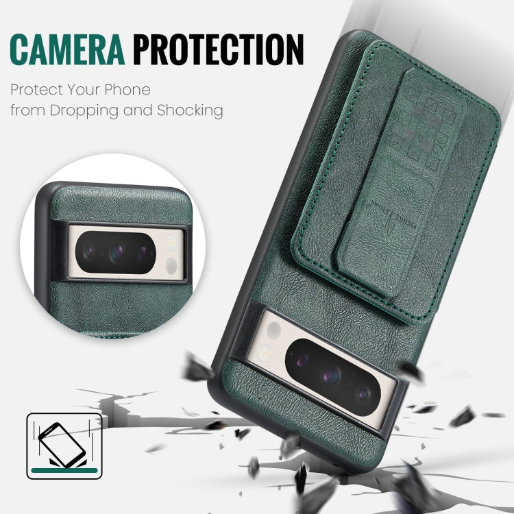 For Google Pixel 8 Pro Fierre Shann Oil Wax Cow Leather Card Holder Back Phone Case(Green)