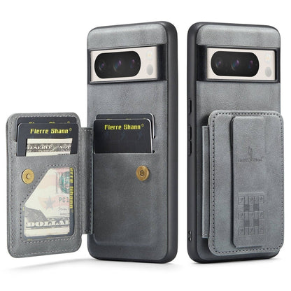Pour Google Pixel 8 Pro Fierre Shann en cuir de vachette huilé avec porte-cartes, coque de protection arrière (gris)
