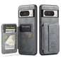 Pour Google Pixel 8 Pro Fierre Shann en cuir de vachette huilé avec porte-cartes, coque de protection arrière (gris)