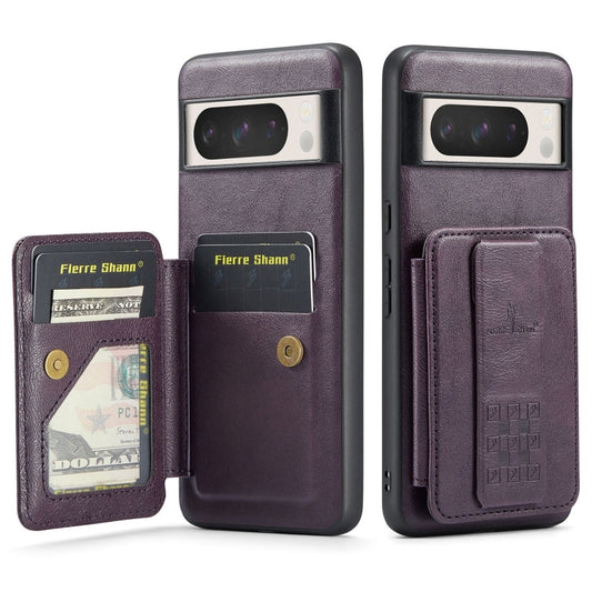 Pour Google Pixel 8 Pro Fierre Shann Étui de téléphone arrière en cuir de vachette ciré (Violet)