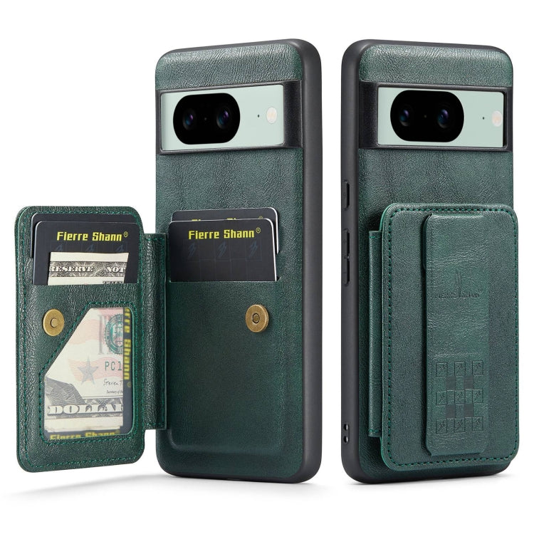 Pour Google Pixel 8 Fierre Shann Étui de téléphone arrière en cuir de vachette ciré avec porte-cartes (Vert)