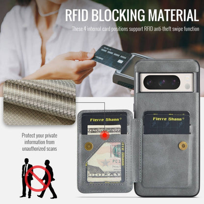 For Google Pixel 8 Fierre Shann Oil Wax Cow Leather Card Holder Back Phone Case(Grey)