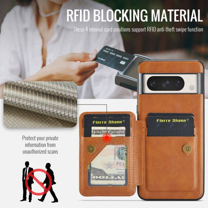 For Google Pixel 8 Fierre Shann Oil Wax Cow Leather Card Holder Back Phone Case(Brown)