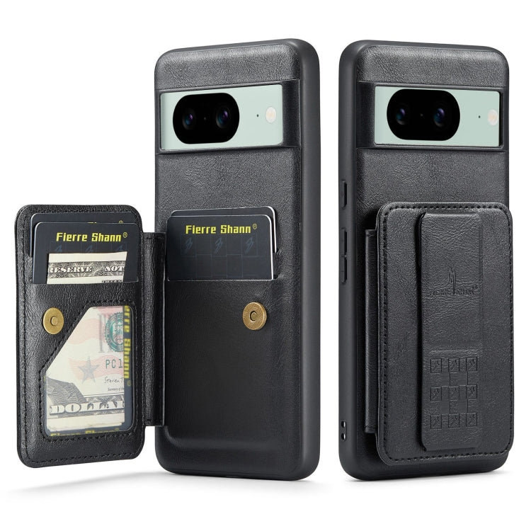 For Google Pixel 7a Fierre Shann Oil Wax Cow Leather Card Holder Back Phone Case(Black)