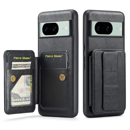 For Google Pixel 7a Fierre Shann Oil Wax Cow Leather Card Holder Back Phone Case(Black)