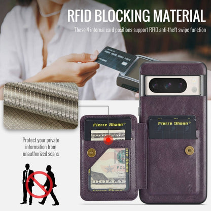 For Google Pixel 7a Fierre Shann Oil Wax Cow Leather Card Holder Back Phone Case(Purple)