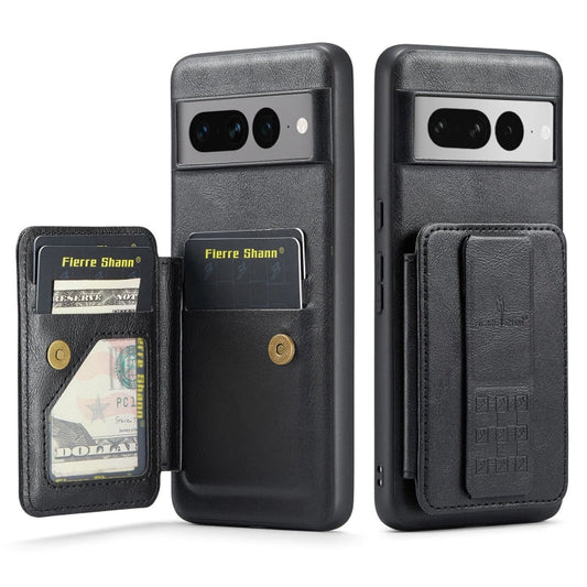 Pour étui de téléphone arrière en cuir de vachette ciré Fierre Shann avec porte-cartes pour Google Pixel 7 Pro (noir)