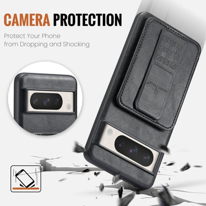 For Google Pixel 7 Pro Fierre Shann Oil Wax Cow Leather Card Holder Back Phone Case(Black)