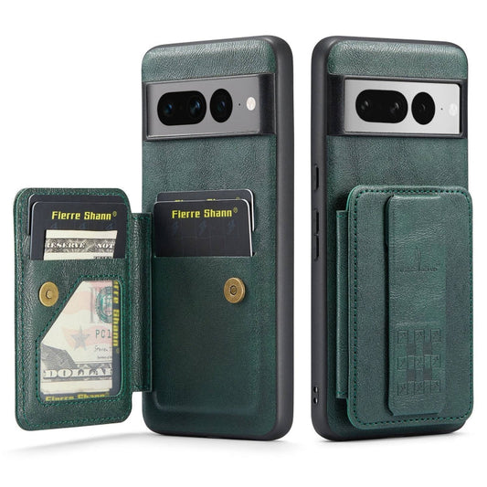 Pour Google Pixel 7 Pro Fierre Shann Étui de téléphone arrière en cuir de vachette ciré avec porte-cartes (vert)
