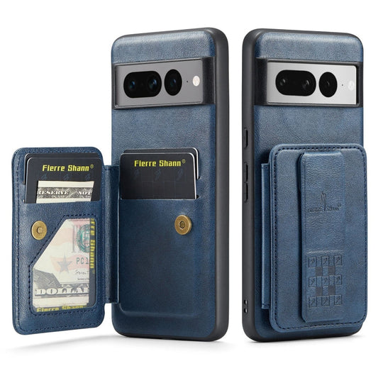 Pour Google Pixel 7 Pro Étui portefeuille Fierre Shann en cuir de vachette ciré (bleu)