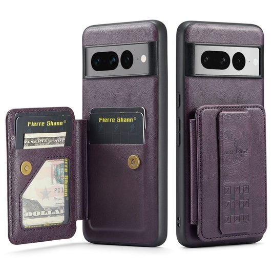 Pour Google Pixel 7 Pro Étui portefeuille en cuir de vachette ciré Fierre Shann (violet)