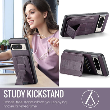 For Google Pixel 7 Pro Fierre Shann Oil Wax Cow Leather Card Holder Back Phone Case(Purple)