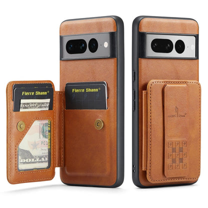 For Google Pixel 7 Pro Fierre Shann Oil Wax Cow Leather Card Holder Back Phone Case(Brown)