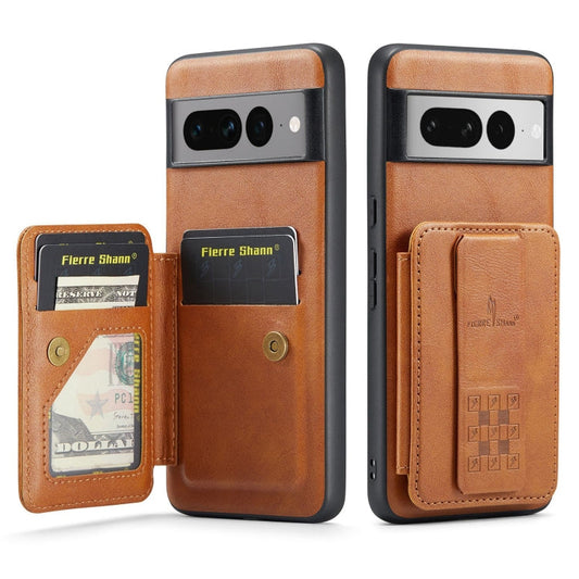 Pour Google Pixel 7 Pro Étui portefeuille en cuir de vachette ciré Fierre Shann (marron)