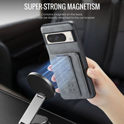 For Google Pixel 7 Fierre Shann Oil Wax Cow Leather Card Holder Back Phone Case(Grey)
