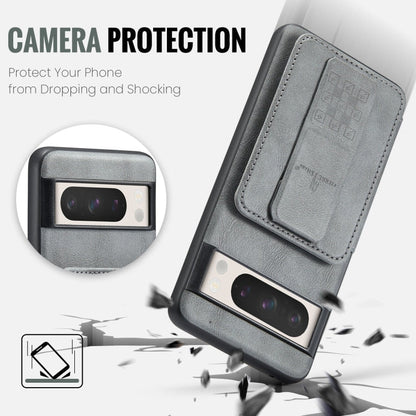 For Google Pixel 7 Fierre Shann Oil Wax Cow Leather Card Holder Back Phone Case(Grey)