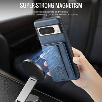For Google Pixel 7 Fierre Shann Oil Wax Cow Leather Card Holder Back Phone Case(Blue)