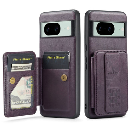 For Google Pixel 7 Fierre Shann Oil Wax Cow Leather Card Holder Back Phone Case(Purple)