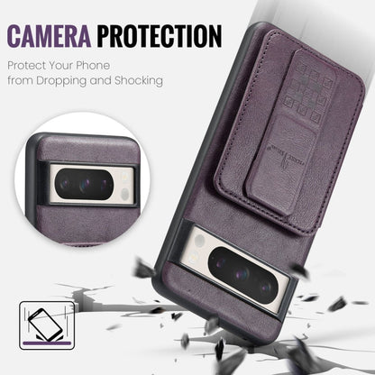 For Google Pixel 7 Fierre Shann Oil Wax Cow Leather Card Holder Back Phone Case(Purple)