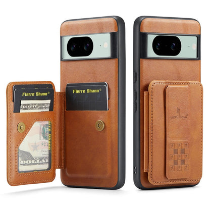 For Google Pixel 7 Fierre Shann Oil Wax Cow Leather Card Holder Back Phone Case(Brown)