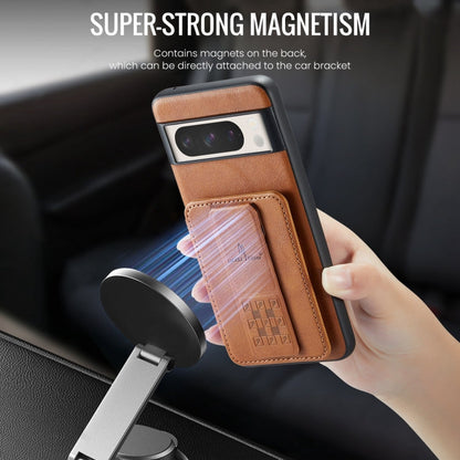 For Google Pixel 7 Fierre Shann Oil Wax Cow Leather Card Holder Back Phone Case(Brown)