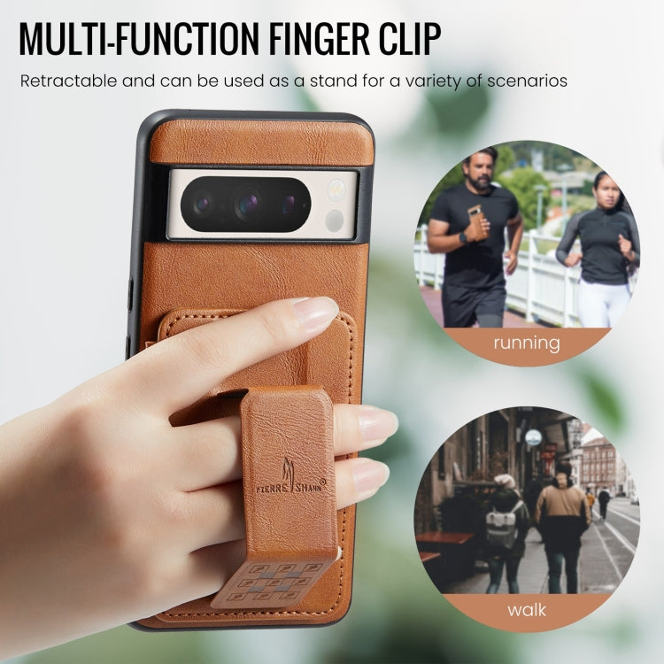 For Google Pixel 7 Fierre Shann Oil Wax Cow Leather Card Holder Back Phone Case(Brown)