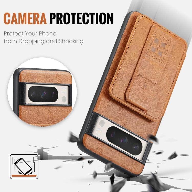 For Google Pixel 7 Fierre Shann Oil Wax Cow Leather Card Holder Back Phone Case(Brown)