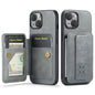 For iPhone 15 Plus Fierre Shann Oil Wax Cow Leather Card Holder Back Phone Case(Grey)