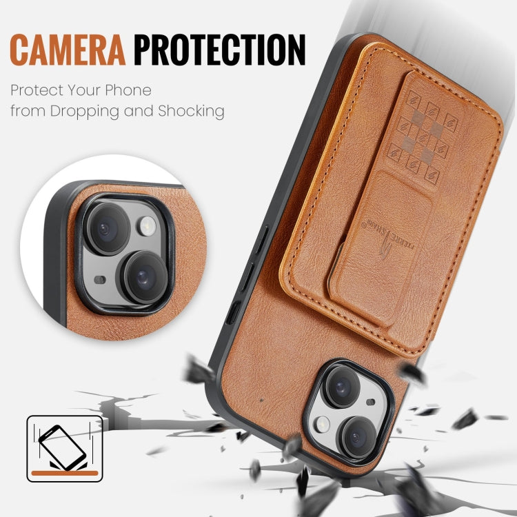 For iPhone 15 Plus Fierre Shann Oil Wax Cow Leather Card Holder Back Phone Case(Brown)