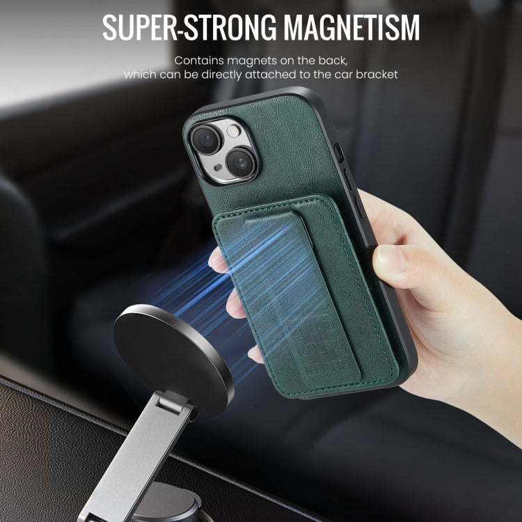 For iPhone 15 Fierre Shann Oil Wax Cow Leather Card Holder Back Phone Case(Green)