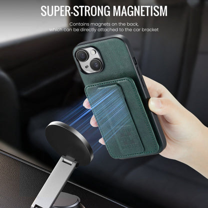 For iPhone 15 Fierre Shann Oil Wax Cow Leather Card Holder Back Phone Case(Green)