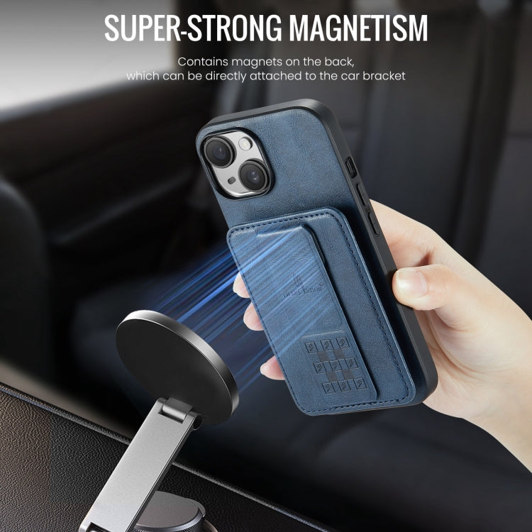 For iPhone 15 Fierre Shann Oil Wax Cow Leather Card Holder Back Phone Case(Blue)