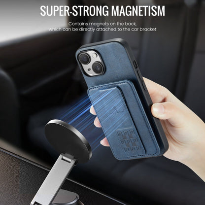 For iPhone 15 Fierre Shann Oil Wax Cow Leather Card Holder Back Phone Case(Blue)