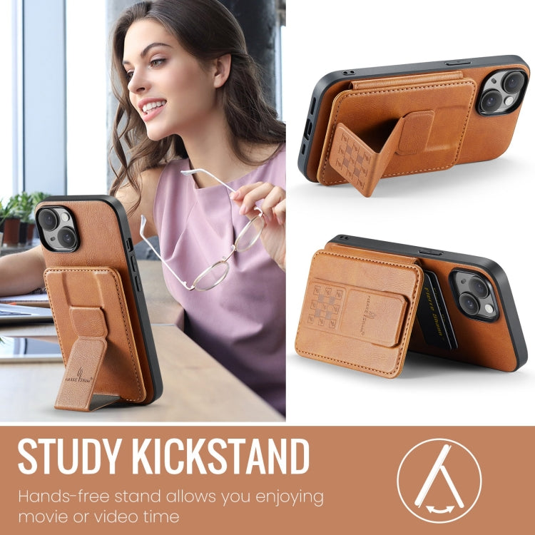 Pour iPhone 15, coque arrière Fierre Shann en cuir de vachette ciré avec porte-cartes (marron)
