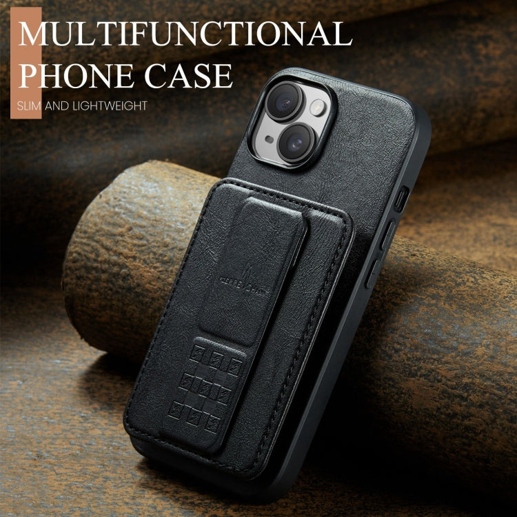 For iPhone 14 Plus Fierre Shann Oil Wax Cow Leather Card Holder Back Phone Case(Black)